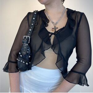 Y2K whimsical mesh ruffed blouse cardigan